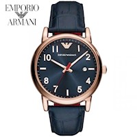 Reloj Emporio Armani Luigi AR11135 Fecha Acero Inoxidable Oro Rosado Correa Cuero Azul